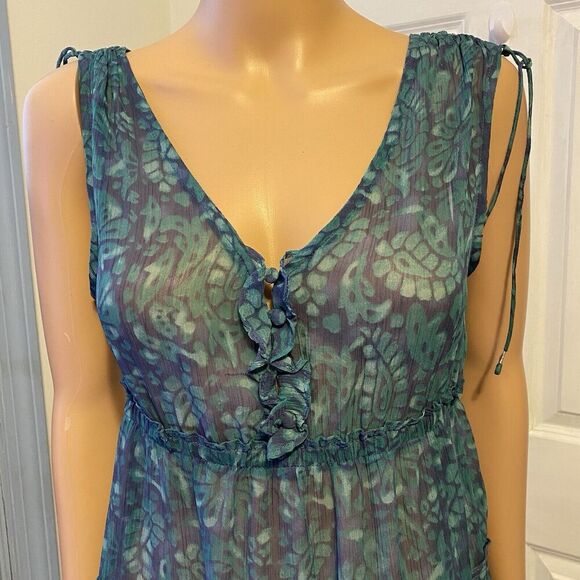 American Eagle Mini Dress Cover Up Sz4 Silky Sheer Floral Boho Double VNeck Sexy - Picture 5 of 9